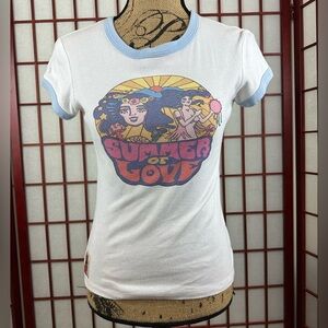 Vintage Classic Rock Couture Summer of Love Short Sleeve Ringer Graphic Tshirt